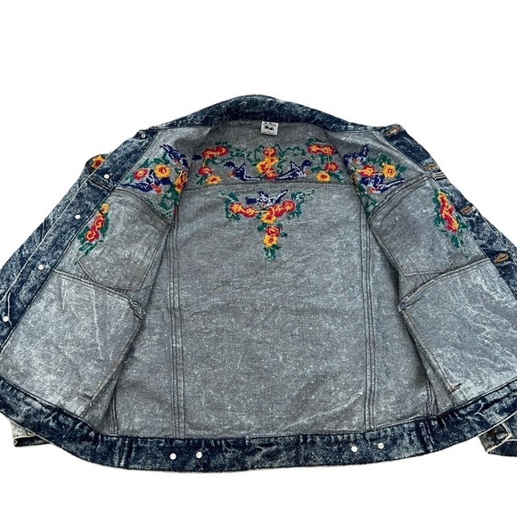 Las Manos Women’s Bohemian style hand embroidered Denim Jean Jacket Size Large - Picture 5 of 15